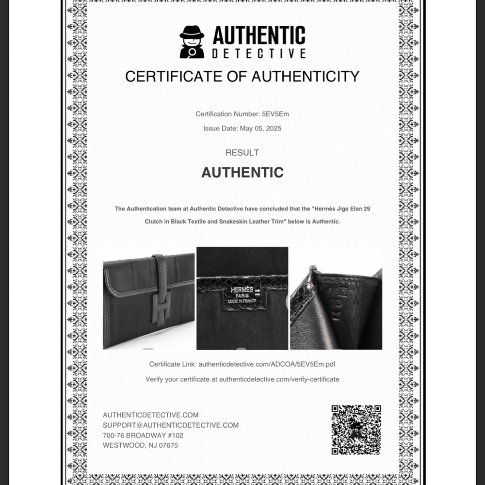 Auth Rare Hermès Jige Elan 29 Clutch in Black Textile and Lizardskin Trim w/COA - Picture 7 of 7
